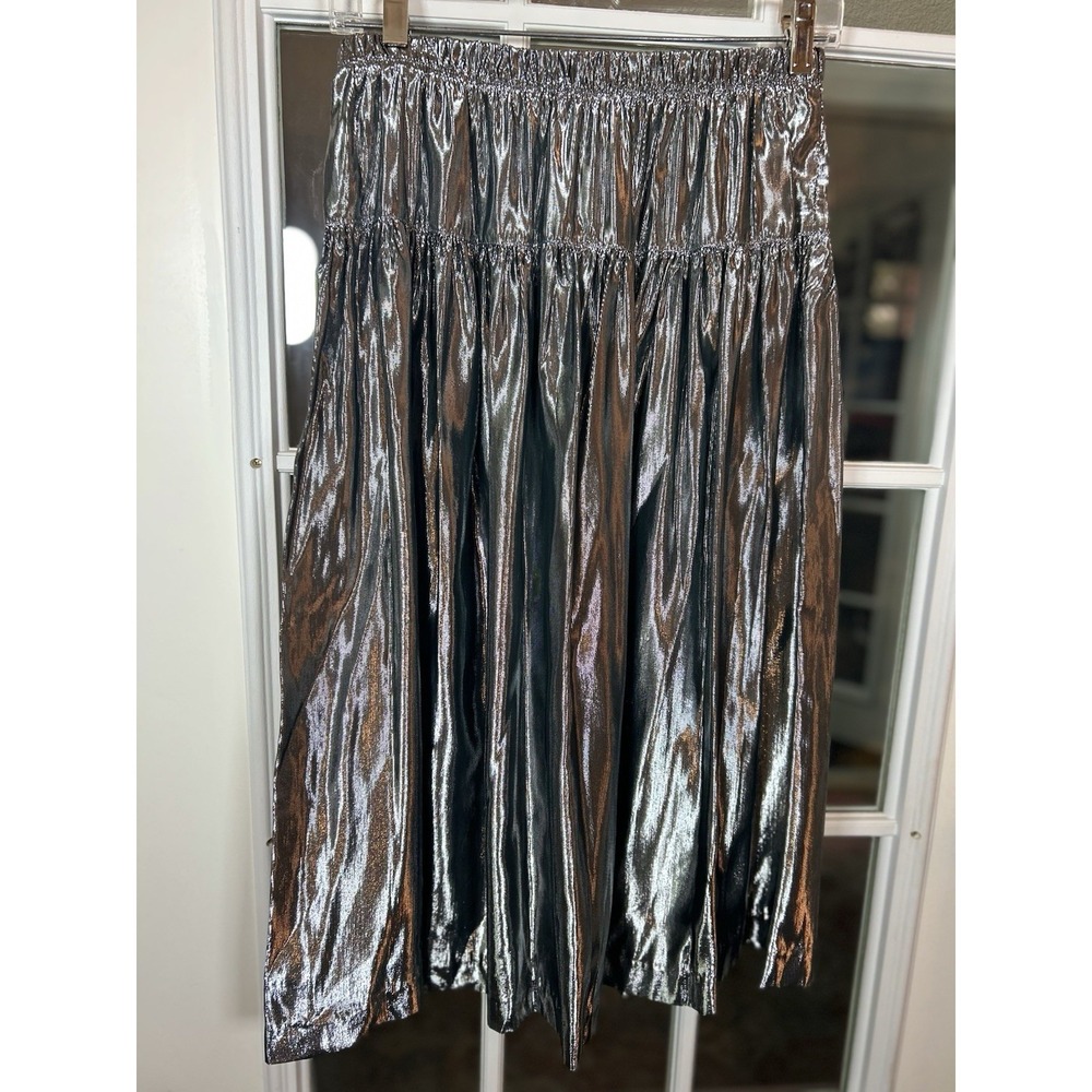 Vintage 80s‎ Outlander Tiered Metallic Silver Skirt Size Medium Glam Party Wear